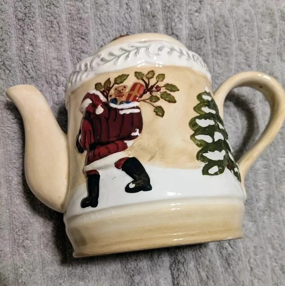 Home Trends Christmas Teapot‎ "Nature" Natural Holiday Collection Santa Snowman